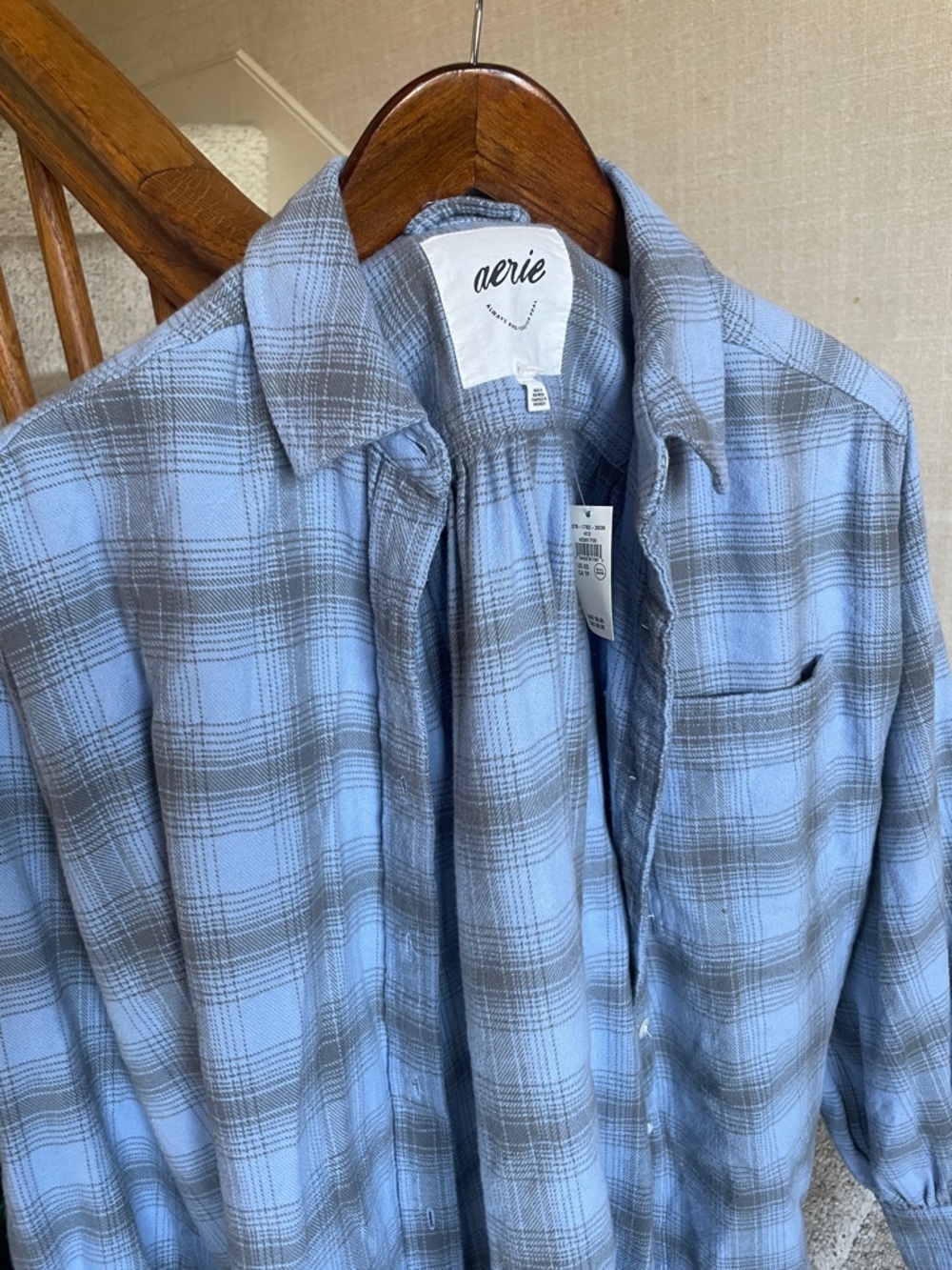 Aerie Anytime Fav Flannel Button Down Shirt Monaco Blue NWT - Picture 4 of 12